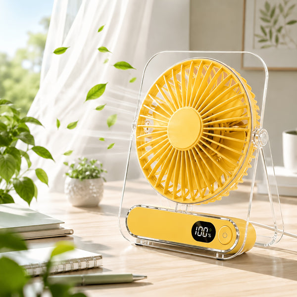 Portable Desktop Fan, Low DB Quiet Electric Cooling Fans, Turbo Air Circulation Blades, HD Smart Digital Display, 180° Rotation, 5000mAh, 5 Speed, Suitable for Bedrooms Home Office Dormitory