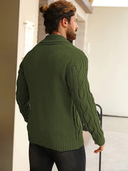 Men'S Solid Cable Knit Cardigan Fall Winter Button-Up Knit Coat