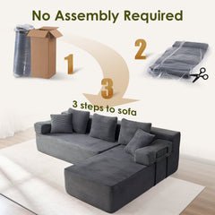 ROXGOX L-Shaped Sectional Sofa with Reversible Chaise, Left or Right Facing Modular Couch, No Assembly Required, Perfect for Small Apartment, Black Borwn Grey