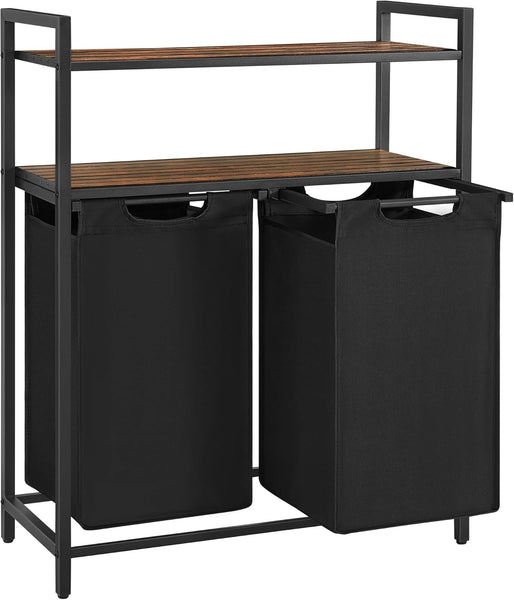 VASAGLE Laundry Basket, Laundry Hamper with 4 Pull-Out and Removable Laundry Bags, 2 Shelves, 4 X 40 L, for Laundry Room, Rustic Brown and Black BLH214B01