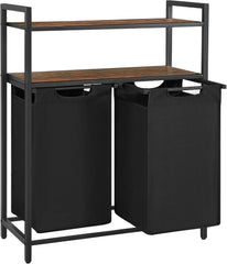 VASAGLE Laundry Basket, Laundry Hamper with 4 Pull-Out and Removable Laundry Bags, 2 Shelves, 4 X 40 L, for Laundry Room, Rustic Brown and Black BLH214B01