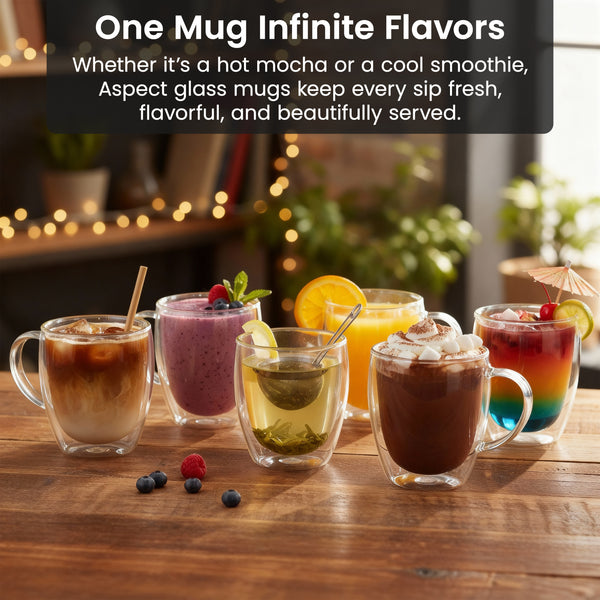 4pcs Double Walled Mugs with Handles 350ml Coffee Borosilicate Glasses Insulated Latte Cups Temperature Heat Resistant for Hot or Cold Drinks Cafe & Tea Glassware Stylish Drinkware for Cappuccino, Latte, Espresso, Tea, Juice, Pack of 4 (Clear)