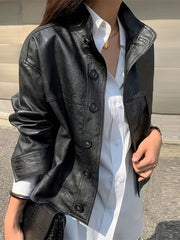 Casual Bag Cover for Women Suitable for Spring, Summer, And Autumn, a Long-Sleeved Retro Motorcycle Jacket Featuring a Three-Dimensional Effect And a Stand-Up Collar Design, Along with a Long-Sleeved Cardigan Top for Women