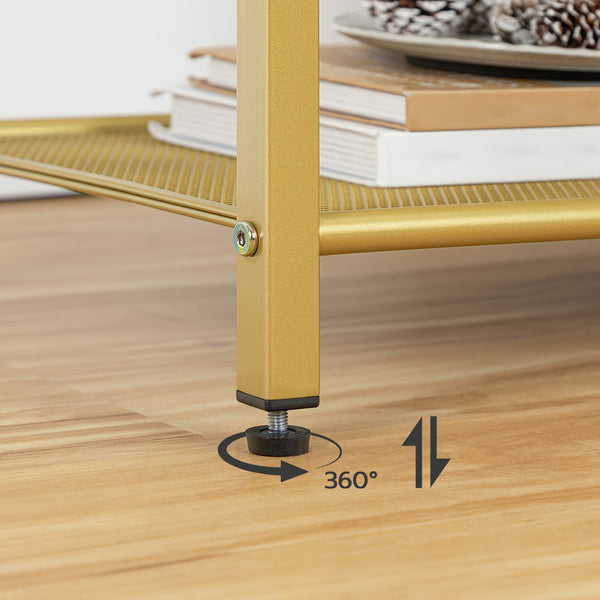 Metal Double-layer Side Table | Golden Frame with Transparent Glass Tabletop, 55cm High, Suitable for Living Room, Bedroom, Balcony, Classic Style by HOOBRO