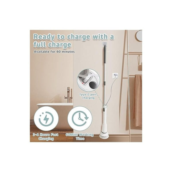 Electric Cleaning Brush, Cordless Spin Scrubber With 6 Interchangeable Brush Heads, Adjustable Telescopic Rods 35-116 Cm, 2 Rotation Speeds, For Bathroom, Kitchen, Tiles, Floor