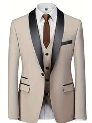 Men'S Suit Set, 3pcs Blazer, Vest And Trousers, Groomsman Business, Fashionable Elegant, Premium Men, Suitable for Wedding, Business, Party (With Pocket Square)