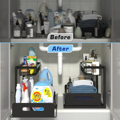 Pull-Out Organizer Rack, Multi-Functional Double-Layer Sundries Storage Rack, Large Capacity Sliding Storage Rack, Suitable for Kitchen And Bathroom, Home Organize And Storage, Home Additions