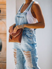 2025 New Style Denim Trouser with Hole Design And One-Piece Style with Back Belts And Short Legs