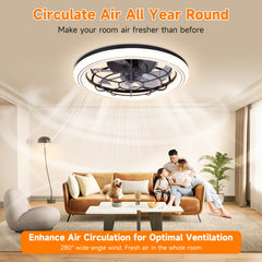 Modern 3-Color Temperature LED Ceiling Fan with Remote Control - Quiet Invisible Fan & Light, Semi-Flush Mount for Living Room, Bedroom, Dining Room - Energy Efficient Home Lighting, Bedroom Air Circulation, Sleek Light Fixture, Durable Plastic