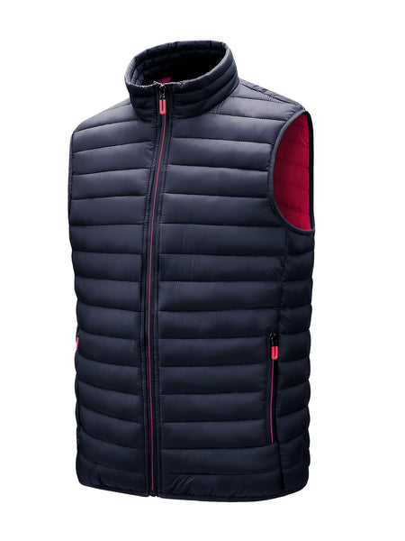 Men'S Lightweight Vest, Men'S Jacket, Autumn And Winter Vest, Stand-Up Collar Solid Color Casual Zipper Pocket Vest