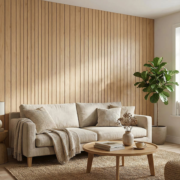 1pc 3D Imitation Wood Grain Grille Wall Panels, 300*40cm, Self-adhesive Vertical Stripe Wall Stickers, Peel and Stick, TV Background Decoration Stickers for Bedroom and Living Room, Kitchen and Bathroom Wall Renovation Stickers, Ideal for Renovating Livin