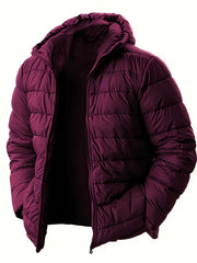 Men'S Outdoor Lightweight Thickened Hooded Windproof Quilted Solid Color Warm Coat