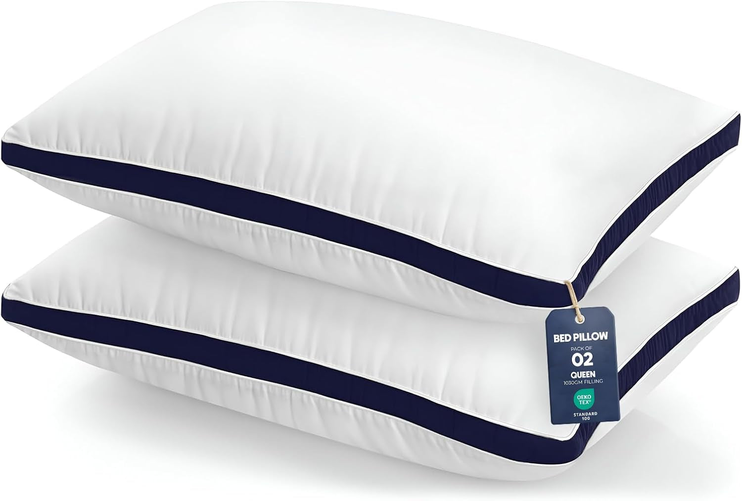 Utopia Bedding Pillows 2 Pack Queen Size, (Navy) Hotel Quality Pillows, Brushed Fabric, Bed Pillow for Back, Stomach or Side Sleepers - 18 X 26 Inch / 45 X 66 Cm