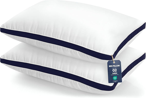 Utopia Bedding Pillows 2 Pack Queen Size, (Navy) Hotel Quality Pillows, Brushed Fabric, Bed Pillow for Back, Stomach or Side Sleepers - 18 X 26 Inch / 45 X 66 Cm