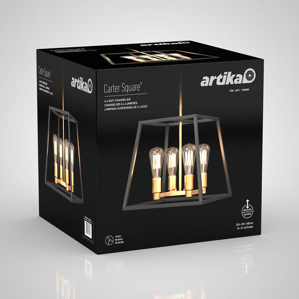 Artika Carter Square Black and Gold Chandelier Light (Without Bulbs)