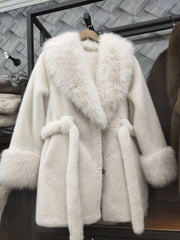 Fashion Imitation Coat Furcollar Lace-up Mid-length Belt Coat Women's Autumn and Winter Design Warm Top