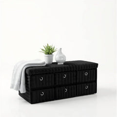 Terra 6 Drawer Folding Ottoman Storage Bench, Ribbed Faux Fur Rectangular Storage Box with Lid, Soft Upholstered Footstool for Bedroom, Hallway & Living Room, Clothes, Toy & Blanket Storage