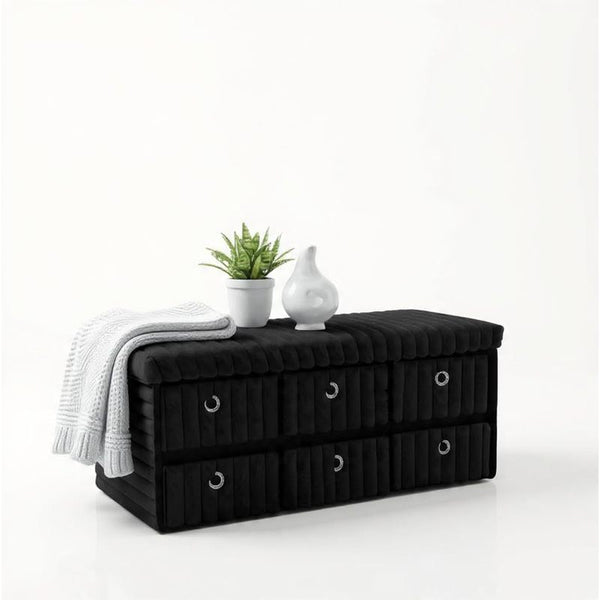 Terra 6 Drawer Folding Ottoman Storage Bench, Ribbed Faux Fur Rectangular Storage Box with Lid, Soft Upholstered Footstool for Bedroom, Hallway & Living Room, Clothes, Toy & Blanket Storage