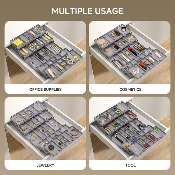 5 Trays 3 Tiers Drawer Organizer Expandable Drawer Organizer Makeup Drawer Organizer Tray for Makeup Jewelry Office Supplies, Office Supplies Storage Box, Foldable Storage Box