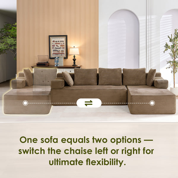 ROXGOX L-Shaped Sectional Sofa with Reversible Chaise, Left or Right Facing Modular Couch, No Assembly Required, Perfect for Small Apartment, Black Borwn Grey