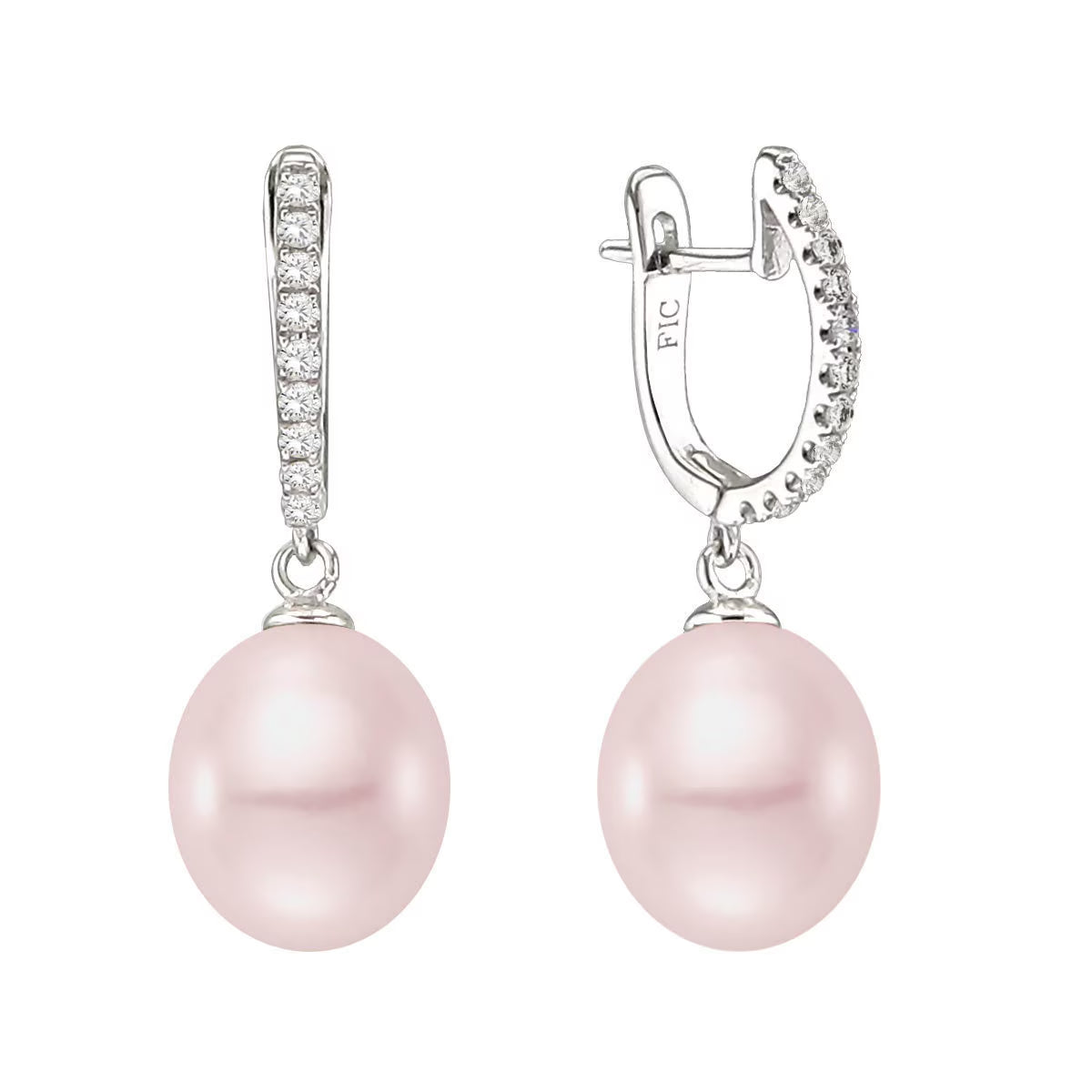 8.5-9Mm Cultured Freshwater Pink Pearl & 0.16Ctw Diamond Earrings, 18Ct White Gold