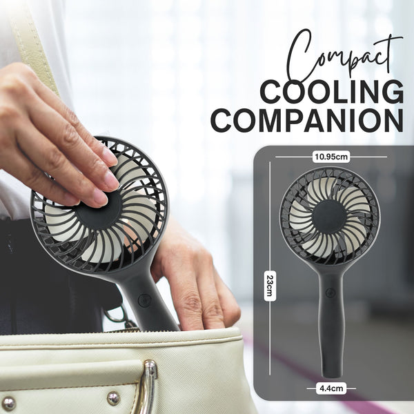 Tanness White/Black Handheld Fan with 3 Speeds - 3000 mAh USB Rechargeable Portable Mini Fan with Stand - Desk & Handheld Use
