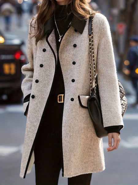 A Stylish And Casual Mid-Length Coat for Women, Featuring a Double-Breasted Design That Is Warm And Suitable for The Workplace