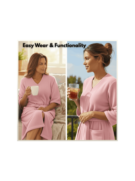 Women’s Zip-Up Cotton Bathrobe – Soft Terry Towelling Dressing Gown, Absorbent Towel Robe for Home & Spa Use
