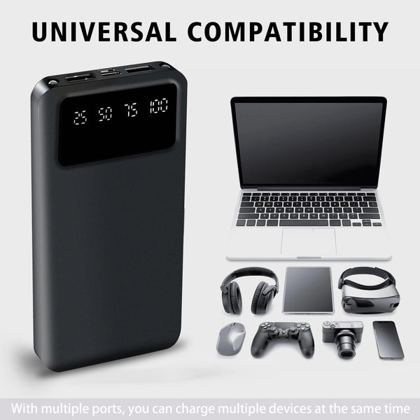 20000/10000mAh Large Capacity Portable Power Bank, Suitable For Charging Android Electronics/ Mobile Phone Devices, Equipped With LED Display/ Dual Output Ports, Portable Emergency Power Supply Device For Outdoor Travel- White/ Black