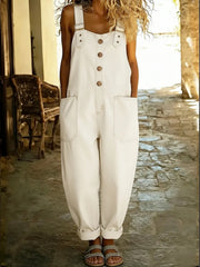 Vintage Distressed Denim Jumpsuit, Women Loose Casual Overall with Adjustable Buckle