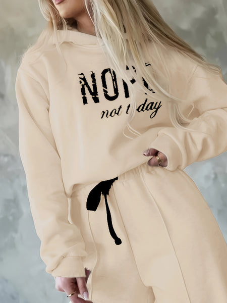 Women'S Two-Piece Casual Outfit, Featuring a Warm Hooded Sweatshirt with Letter Patterns