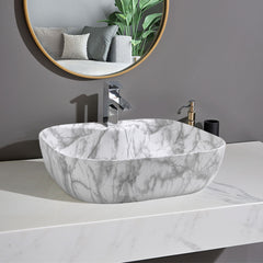 510*410mm Marble Effect Ceramic Sink Basin Bathroom Vanity Countertop Wash Sink w/Waste Kit