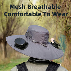 2026 New Summer Outdoor Solar Fan Hat, Dual-Fan Design with a Wide Large Brim, USB Rechargeable And Featuring Long-Lasting Battery Life, Suitable for Camping, Hiking, Fishing And All Kinds of Outdoor Activities