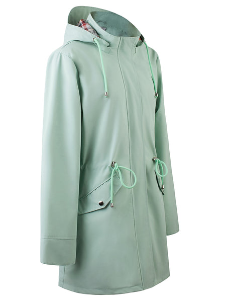 Drawstring Waist Hooded Zip Up Coat, Casual Long Sleeve Coat for Fall & Winter, Women's Clothing