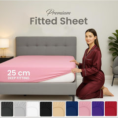 Extra Deep 25 cm Fitted Sheet – Soft Cotton-Rich Bed Sheet with Elastic Corners, Wrinkle-Resistant, Machine-Washable Bedding (Single / Double / King / Super King)