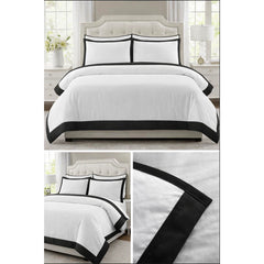 Monarch Polycotton Duvet Cover Set White with Border Trim in Black Grey Latte Charcoal Machine Washable Luxury Bedding