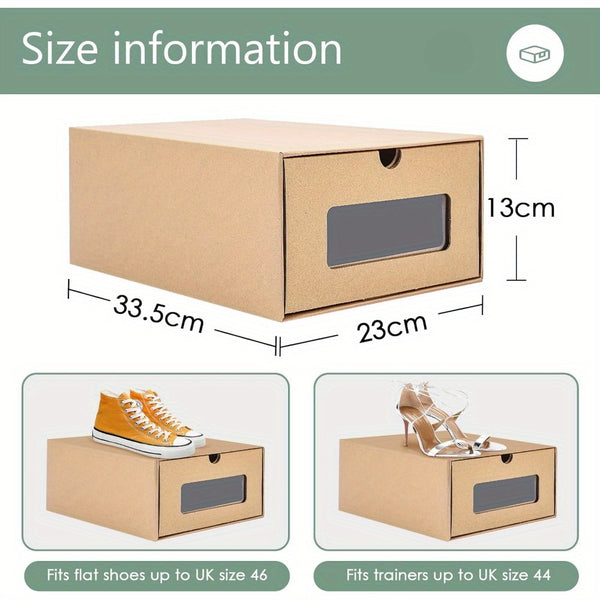 20pcs Shoe Storage Boxes Cardboard Shoe Boxes with Lids 33.5x23x13cm Shoe Organizer Containers Stackable Drawer Foldable Shoebox with Visible for Shoes File Dress or Toys
