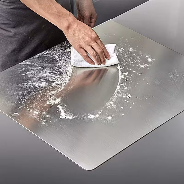 1 Oversized Extra-thick Stainless Steel Cutting Board, Modern Minimalist Style with a Silvery Rectangular Curved Design, Easy to Clean, Suitable for Industrial Science/kitchen Cooking/home/outdoor Camping, Kitchen Utensils, Lab Mats, Handmade Mats