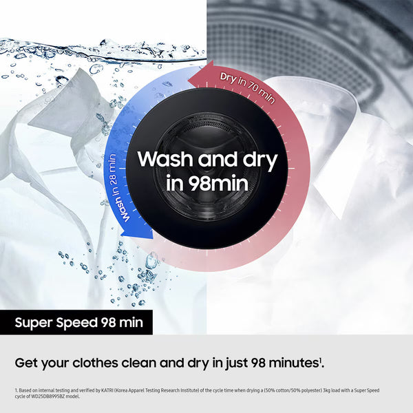 Samsung Series 9 Large Capacity WD18DB8995BZT1 18Kg / 11Kg Washer Dryer, a Rated in Dark Steel