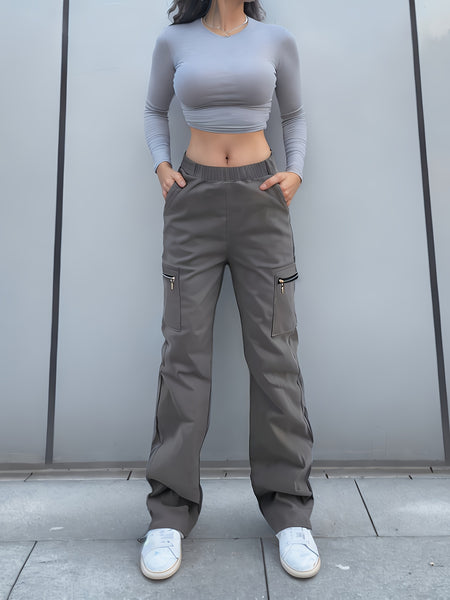 Straight Leg Cargo Pants, Y2K Streetwear Casual Pants, Women's Clothing