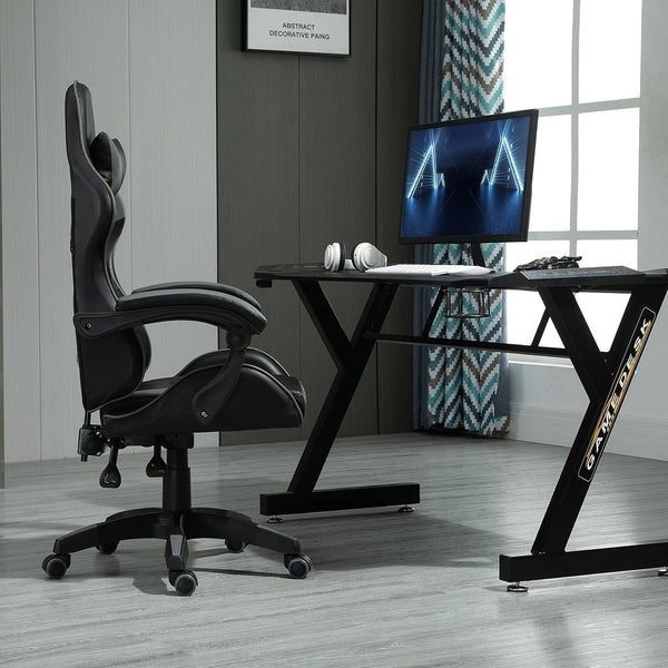 mcc direct Swivel Faux Leather Office Chair Racing Sports Gaming Tilt Computer Desk Chair with Headrest & Lumbar Cushion A