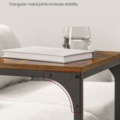 Set of 2 C-Shaped Side Table, Bedside Table, Sofa Side Table, Coffee Table, with Metal Frame, Industrial, for Living Room, Bedroom, Rustic Brown and Black