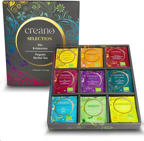 Creano Organic Herbal Tea Gift Set - 27 Organic Tea Bags in 9 Different Varieties - Tea Sampler - 54G*