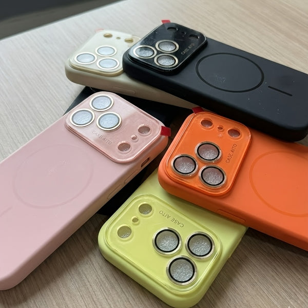 Luxury Orange HD Transparent Magnetic Wireless Charging Phone Case Compatible With IPhone 17 Pro Max Air 16 15 14 13 12 11 Pro Max 17 Pro Cases Shockproof Soft Frame Hard Back Cover