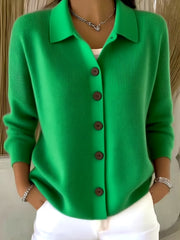 Button-Front Lapel Sweater Cardigan, New Autumn And Winter Solid-Color Casual Cardigan