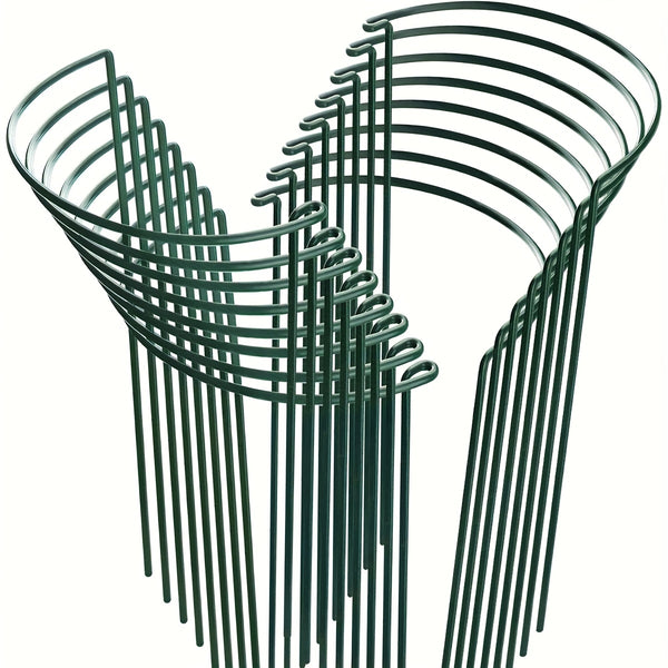 HiGift 8pcs Plant Support Stakes, Semi-Circular Metal Garden Cultivation Trellis for Indoor Peony Cages and Supports, Tomato and Hydrangea Outdoor Green Plant Support Rings, Width 25.4cm X Height 40.96cm