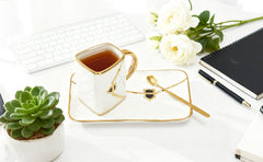 Porcelain Tea Cup and Saucer Set with Spoon, 310ml Handbag Style Ceramic Coffee Cup, High-Temperature Fired, Hand-Glazed with Gold Detailing