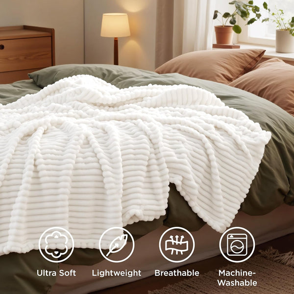 Bedsure Fleece Throw Blanket for Sofa - Fluffy Cosy Warm Blankets for Bed, Soft Cute Single Throw Gifts for Women and Girls, off White, 130X170 Cm