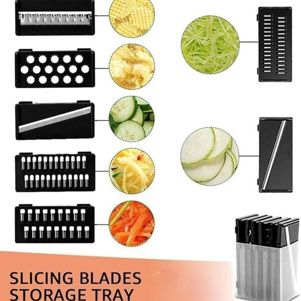 Multifunction 9-in-1 Slicer Dicer Food Chopper with Draining Basket for Salad, Carrot, Potato | Easy Storage Kitchen Gadgets (Large Capacity)