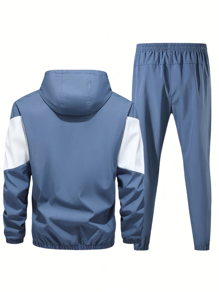 Men'S Casual 2pcs Athletic Set Unisex Couple All-Season Spring Autumn Loose Color-Block Athletic Outfit Hooded Sweater Zip-Up Jacket Long Sleeve Outerwear Long Pants Jogging Trousers Gym Workout Running Outdoor Set Elastic Pants Hoodie Top And Botto